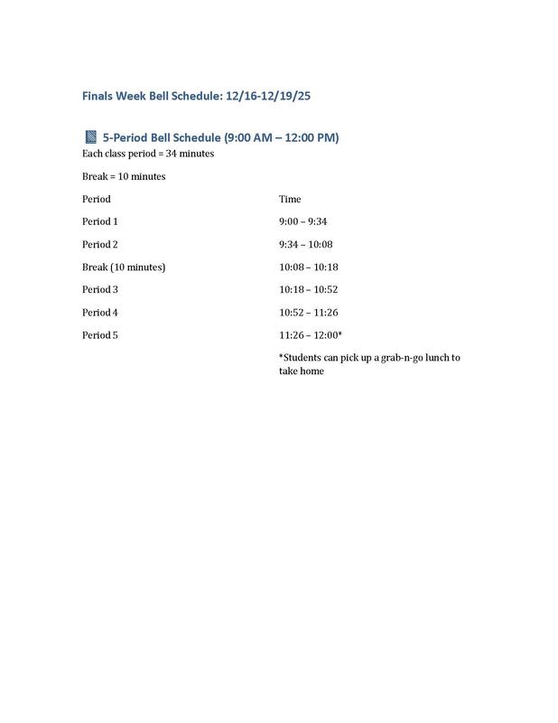 Finals week bell schedule