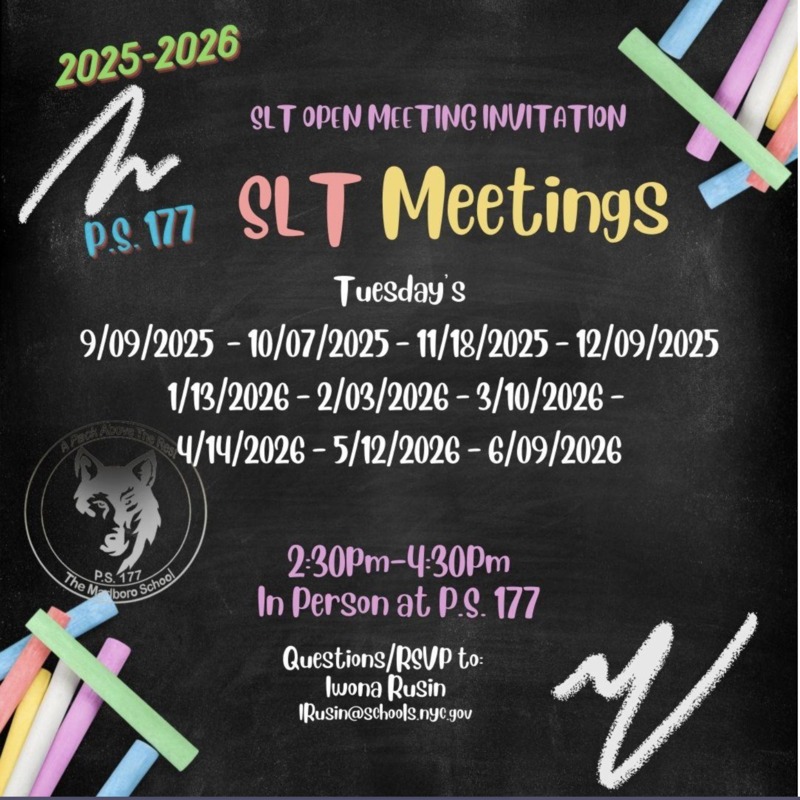 dates, colorful chalk, squiggle lines.