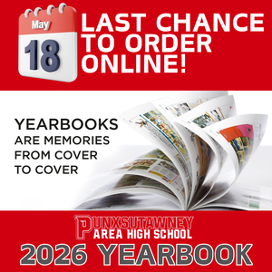 red and white background with picture of an open yearbook with pages flipping