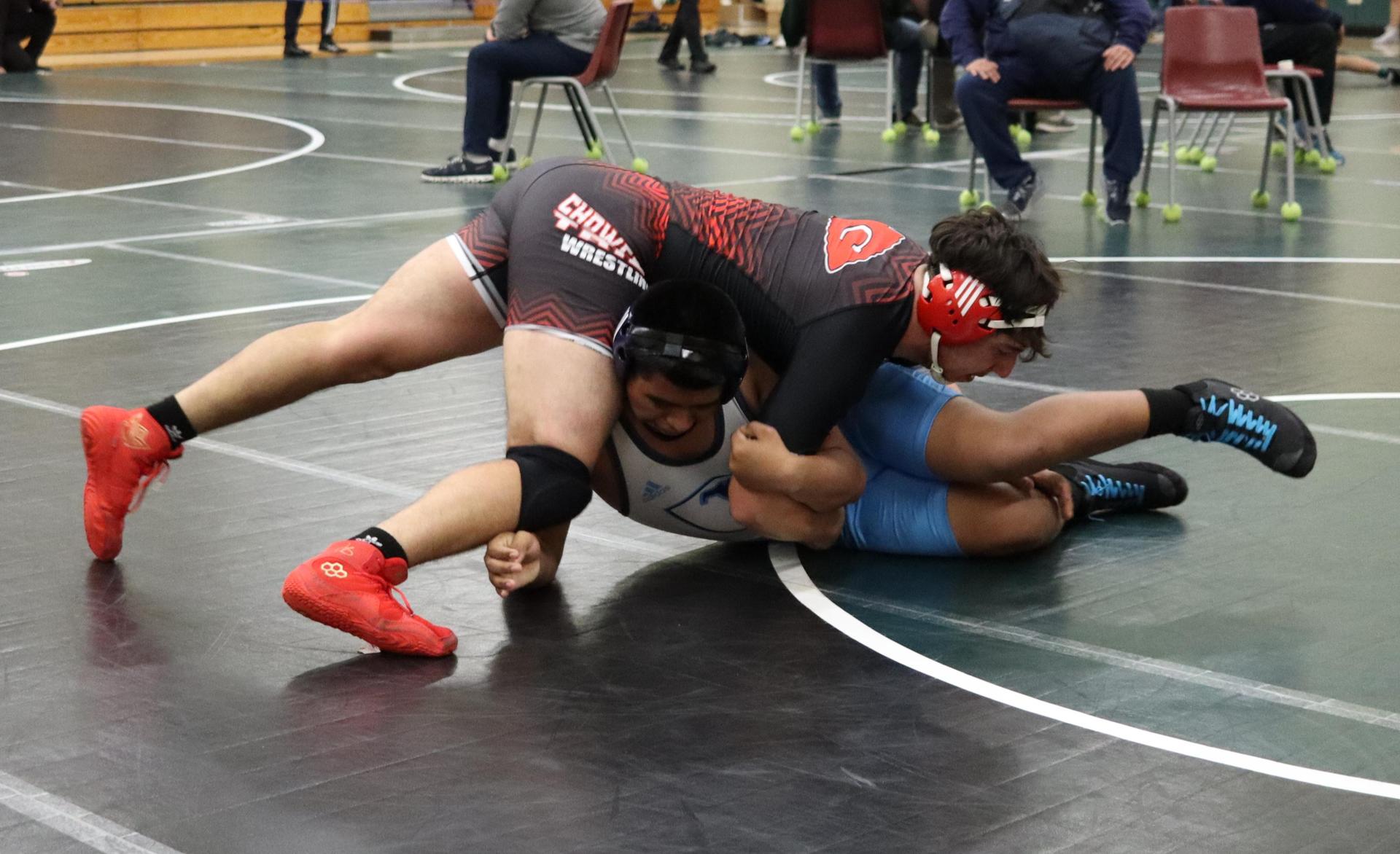 wrestlers in action at the Hawks invitational
