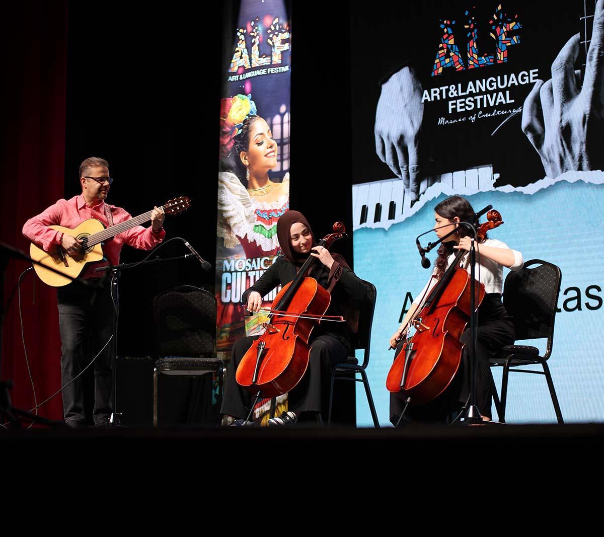 Concept Schools students play instruments together on stage.