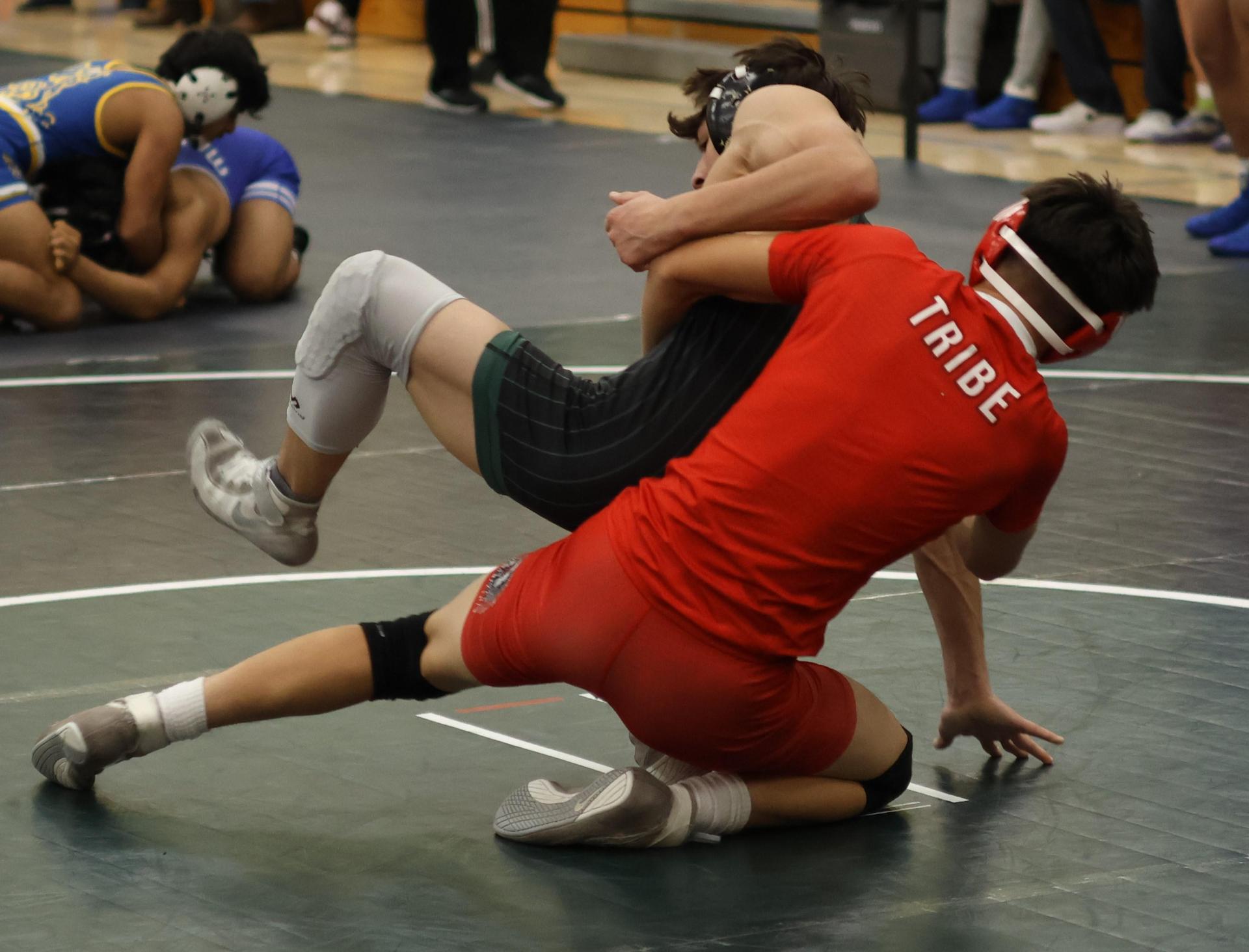 Boys wrestling in the Liberty Duals event 150