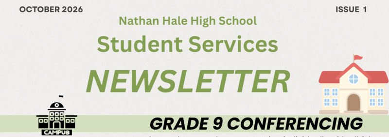 Green and tan image with showing the heading of newsletter that says "Student Services Newsletter"