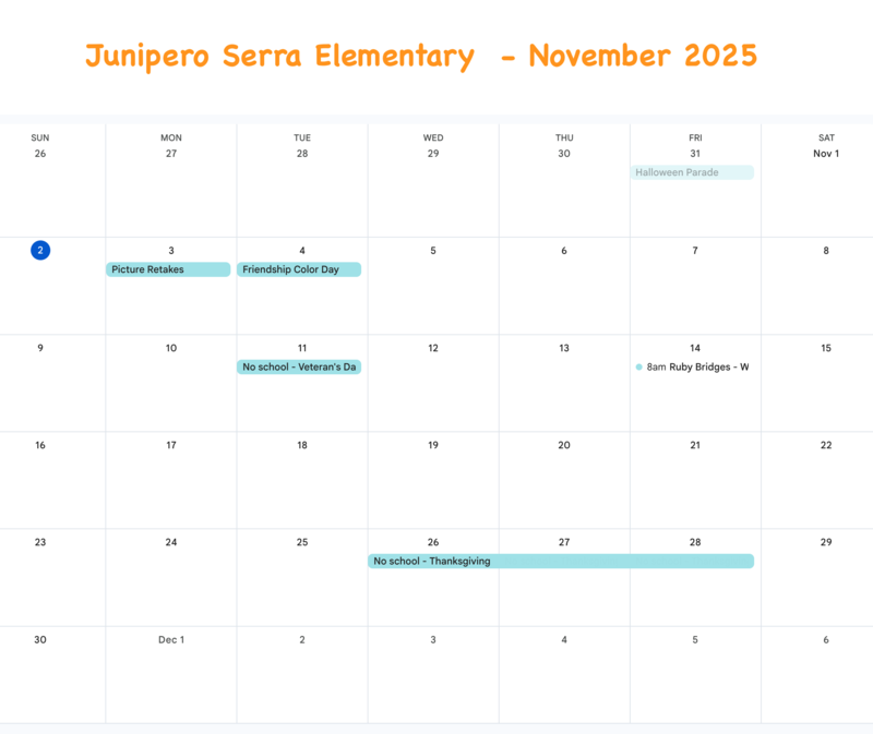 November Calendar & Menus