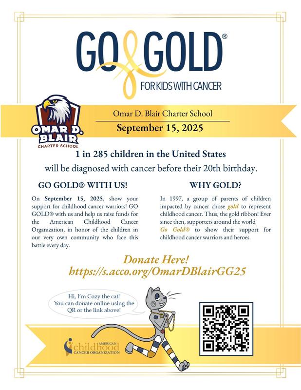 Event flyer promoting Go Gold campaign for childhood cancer awareness in English.