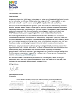 December- end of the year family message from Chancellor Melissa Aviles-Ramos. Eng