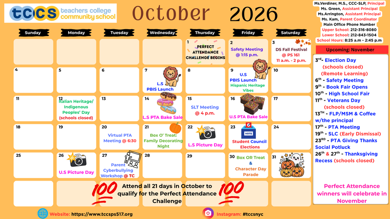 TCCS October 2026 Calendar