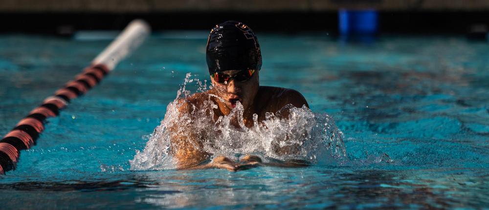 boy swimming in the pool