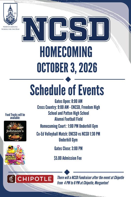 Schedule of Events for NCSD Homecoming 2026 textual content on flier.