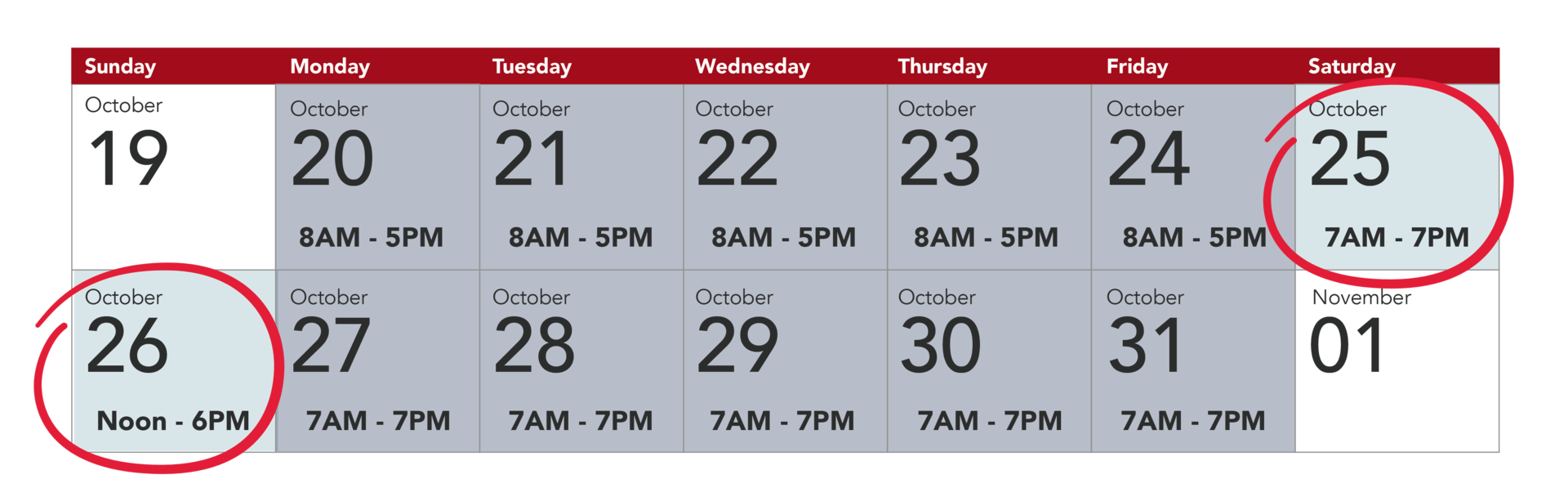 Early Voting from October 20 to 31, including the weekend of October 25 and 26