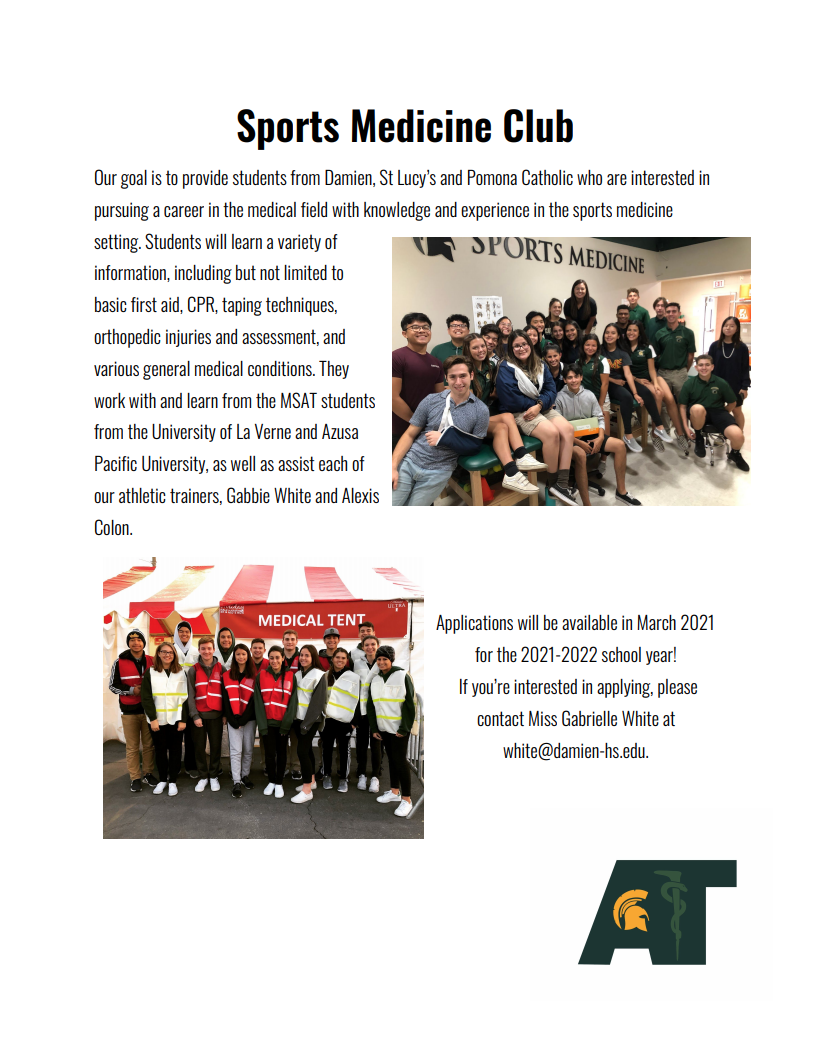 Sports Medicine Club Club Day 2020 Damien High School