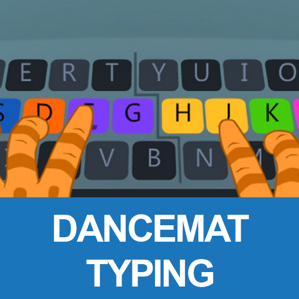 Dancemat Typing with animal hands on keyboard