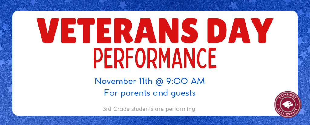 Veterans Day performance announcement with date, time, and details.