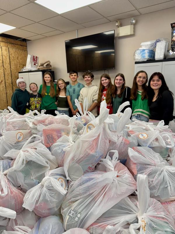 Students with food bags