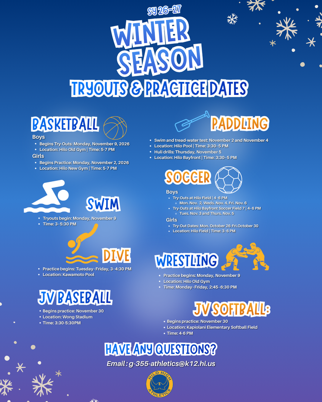 SY 26-27 WINTER SEASON TRYOUT AND PRACTICE DATES