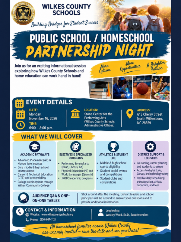 Flyer for Public School/ Homeschool Partnership Night