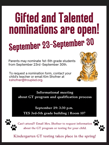 Elementary Gifted & Talented nominations open