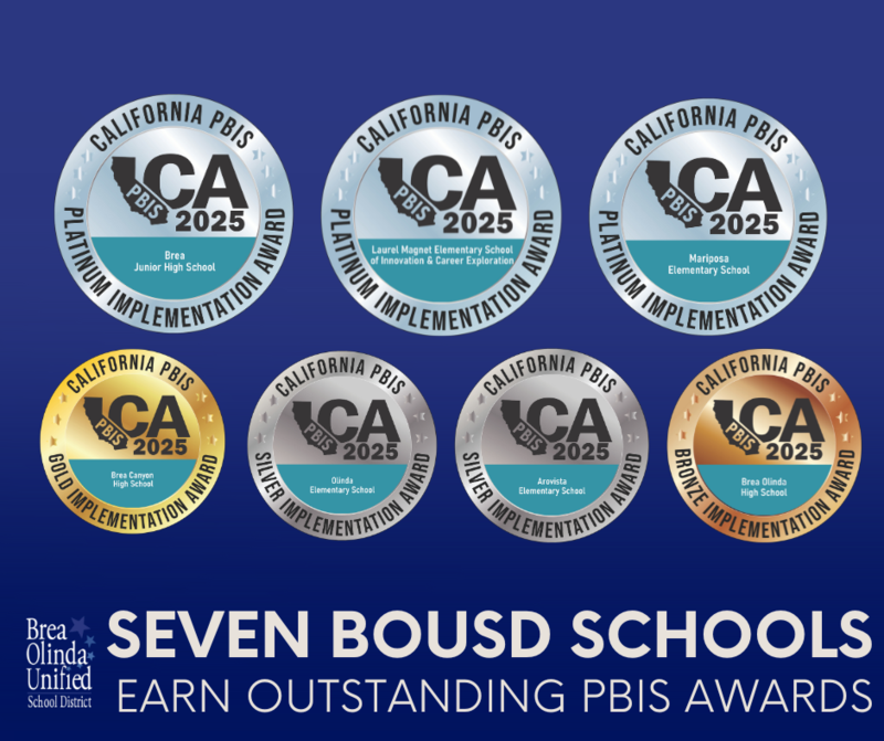 graphic design with dark blue background and PBIS seals of recognition for BOUSD schools