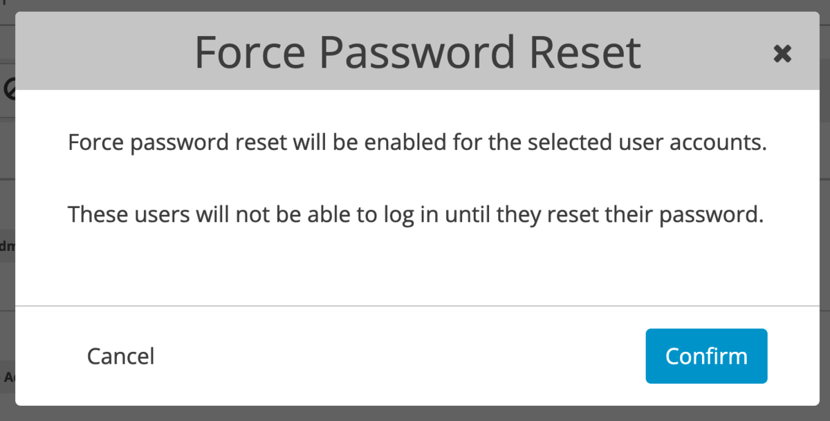 force password reset modal