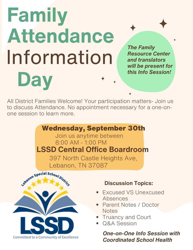 Family Attendance Info Day on Wednesday, Sept. 30