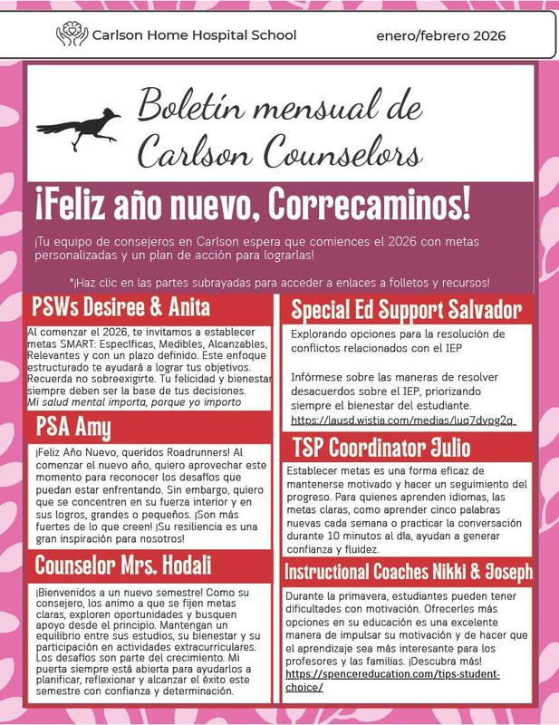 Carlson newsletter from the counselors