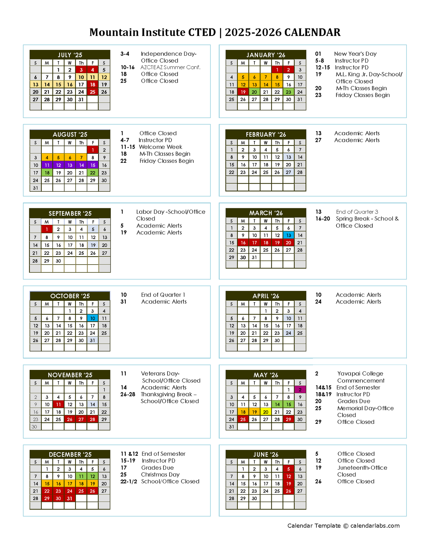 MICTED 25/26 Calendar