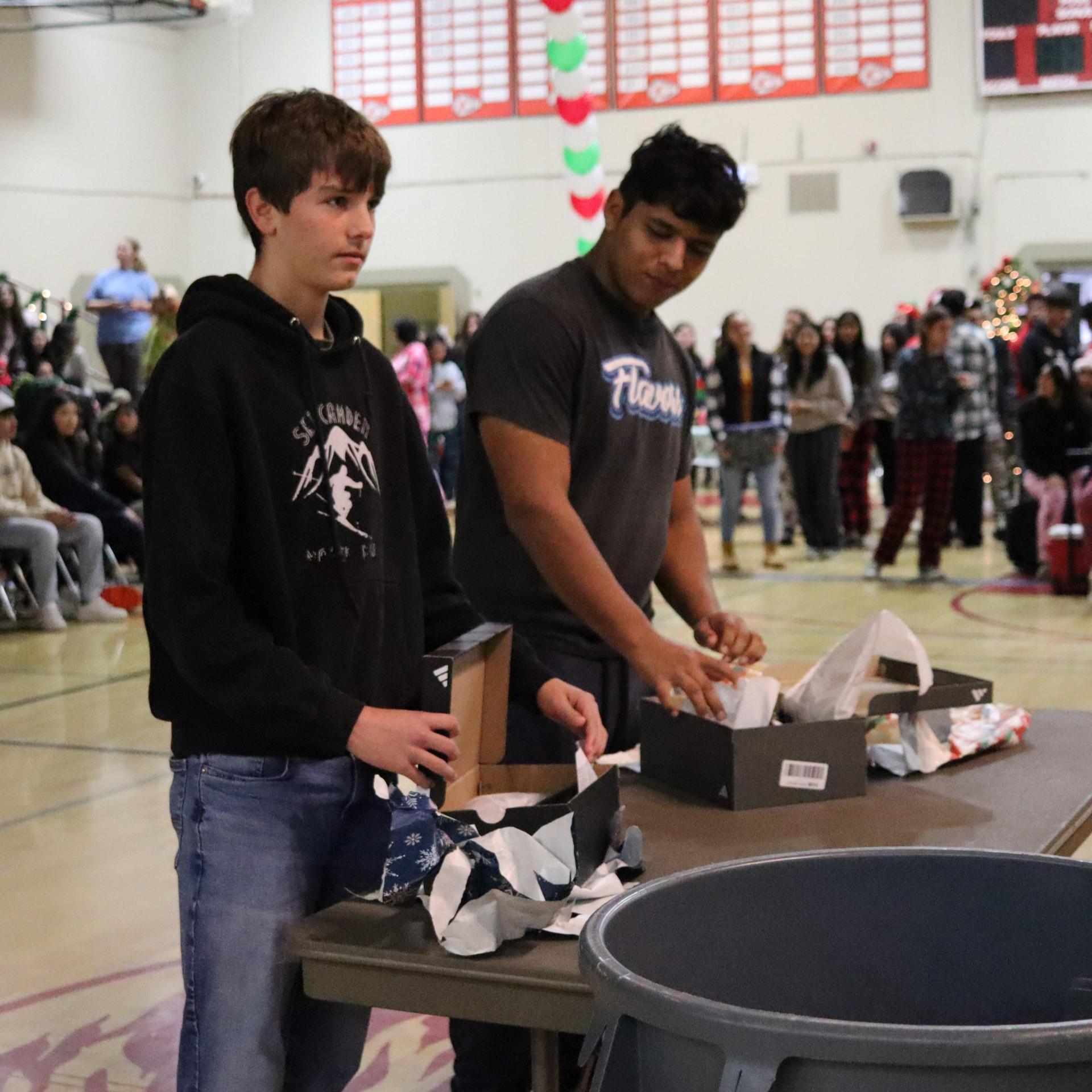 students receiving gifts