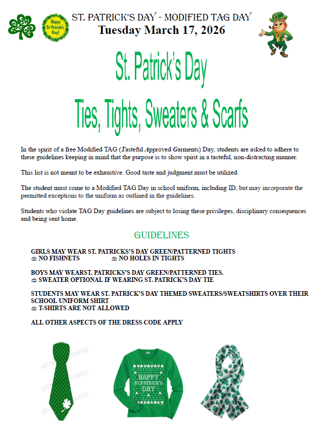 St. Patricks TAG Day guidelines