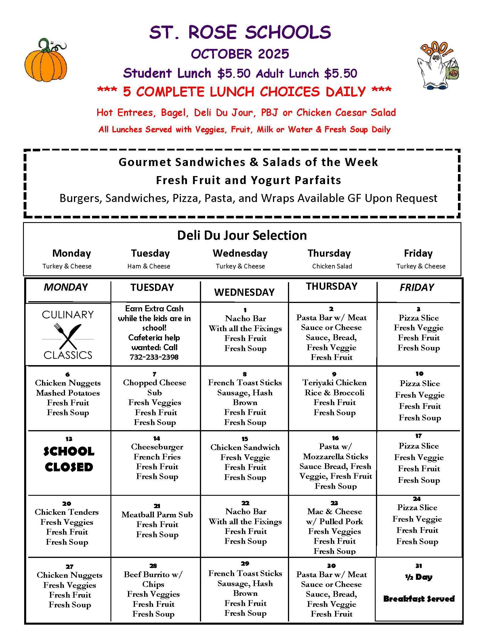 October Lunch Menu
