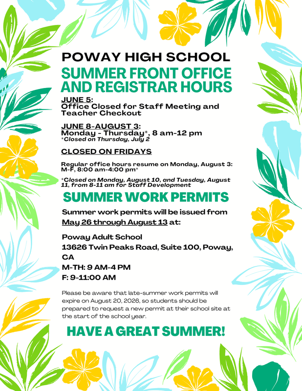 PHS Summer Office Hours