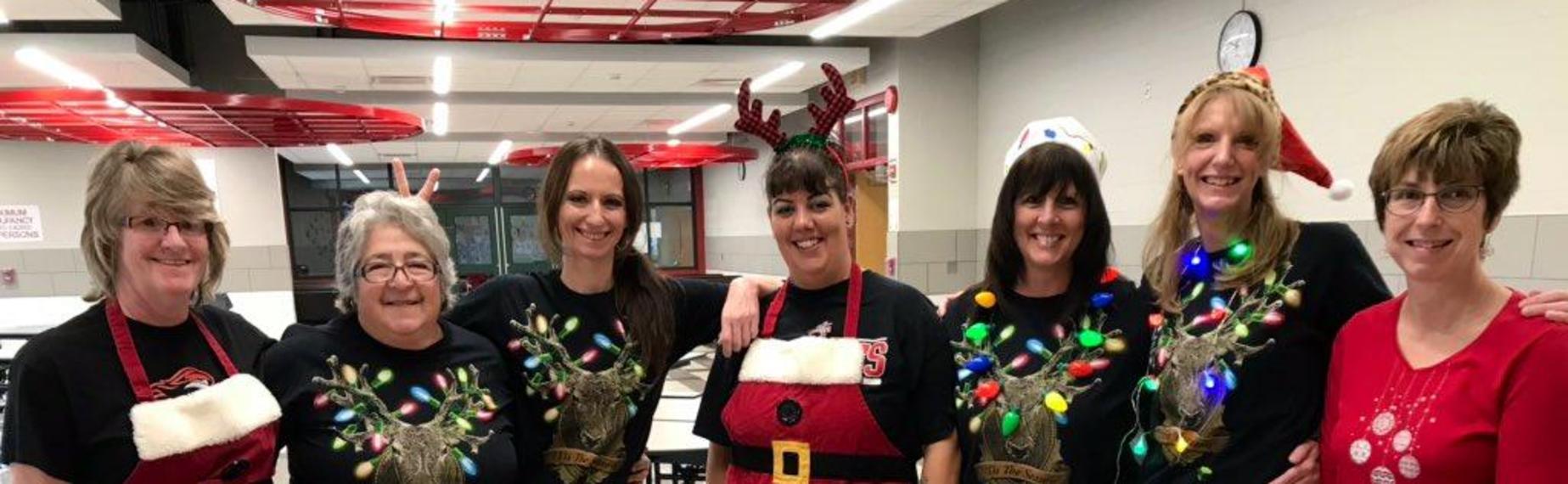 Cafeteria Staff dressed for Christmas