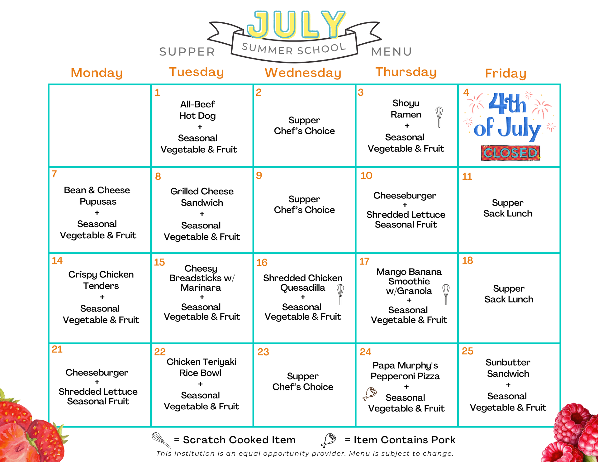 TK-8 Supper Menu