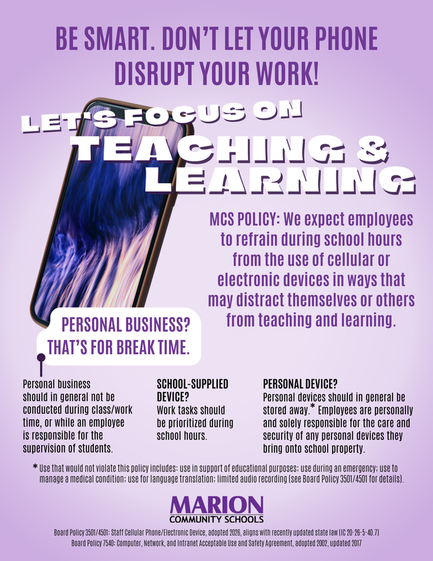 flier - personal wireless device use at school - staff