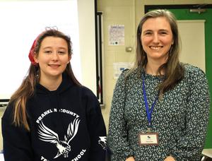 Erin Banister Potter (left) and guest speaker Kylee Angell pose after Erin's Activism in American class