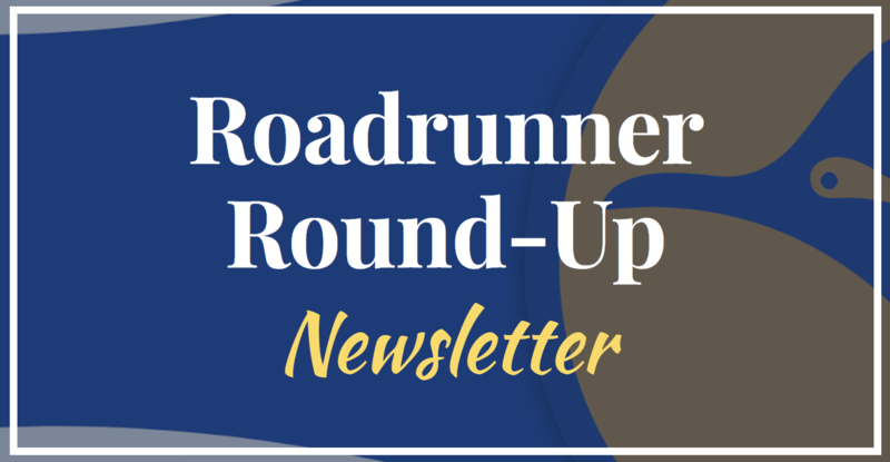 Blue and brown flyer announcing March Newsletter