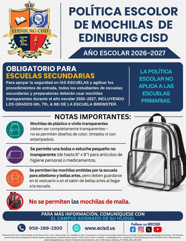 Clear Backpack Policy - Spanish