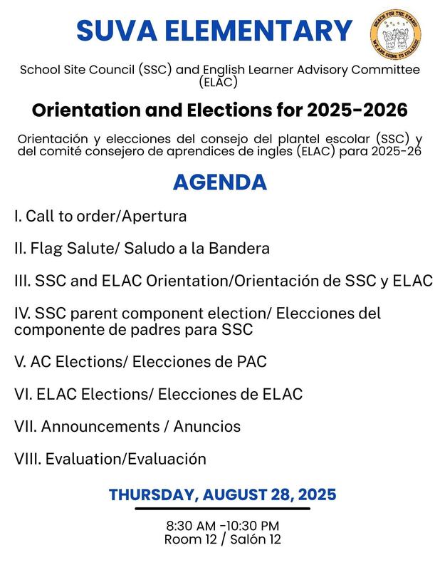 Agenda for Orientation and Elections for 2025-26