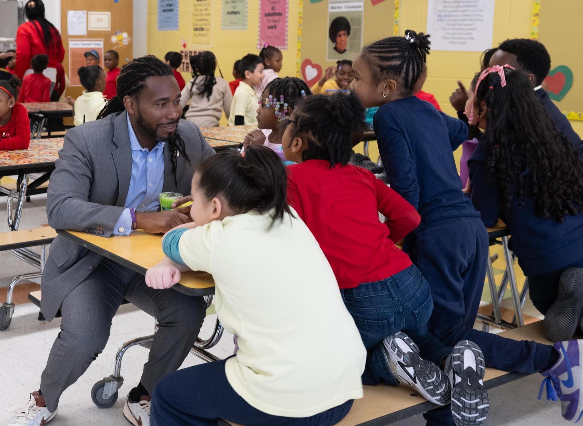 Superintendent with students