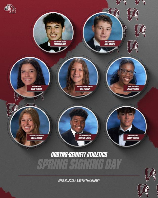 Signing Day Graphic featuring eight D-B students