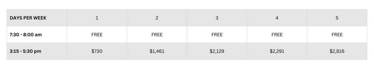 EXTENDED DAY RATES 2026-2027