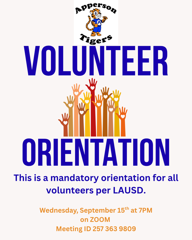 Volunteer Orientation on Zoom September 15th at 7PM.