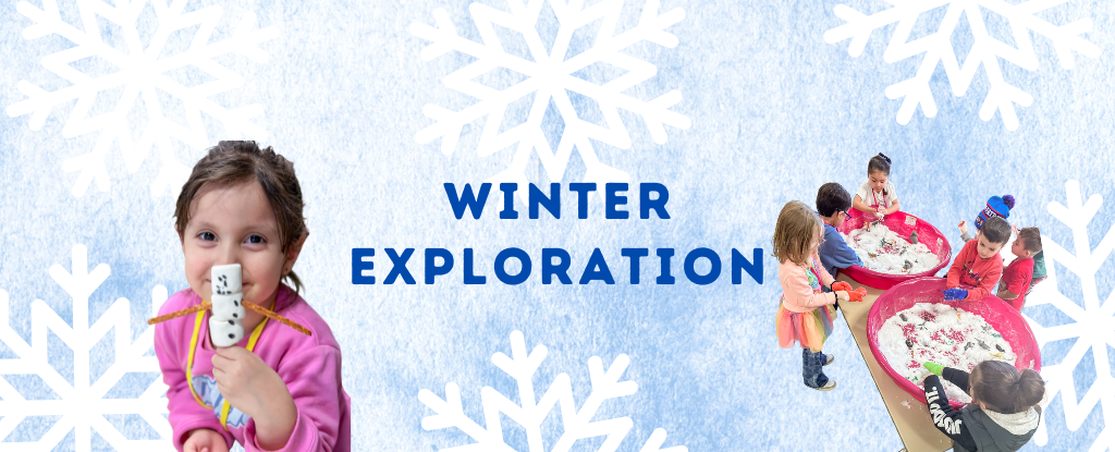 Child holding a snowman alongside kids exploring winter activities.