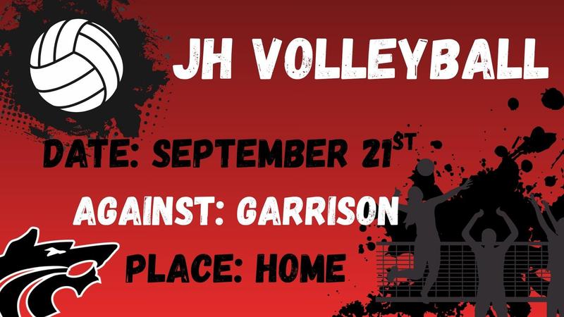 JH VOLLEYBALL ON MONDAY, SEPTEMBER 21st AGAINST GARRISON! HOME GAME!
