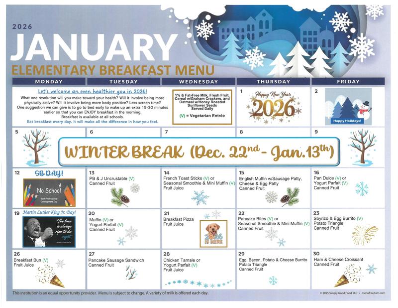 Breakfast Menu for January