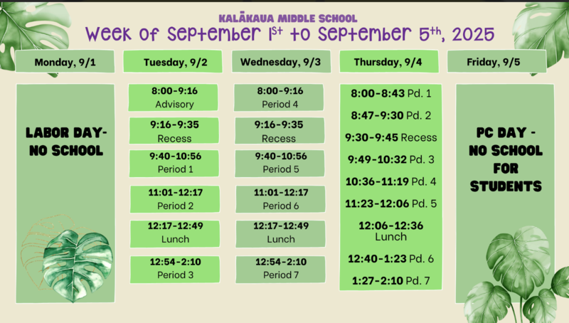 Special Schedule Sept.1-5 Featured Photo
