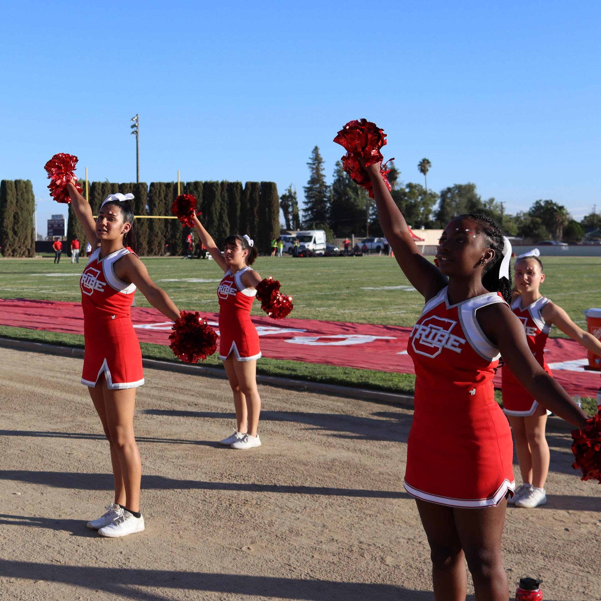junior varsity cheerleaders at the Kerman game