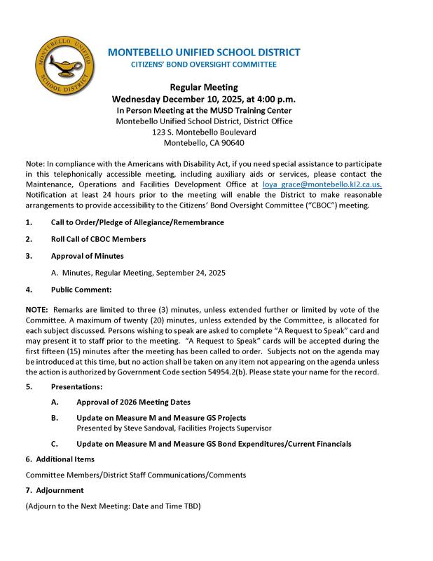 CBOC Agenda for December 10, 2025 meeting