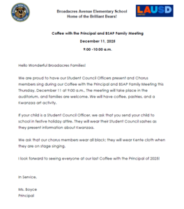 Coffee with the Principal