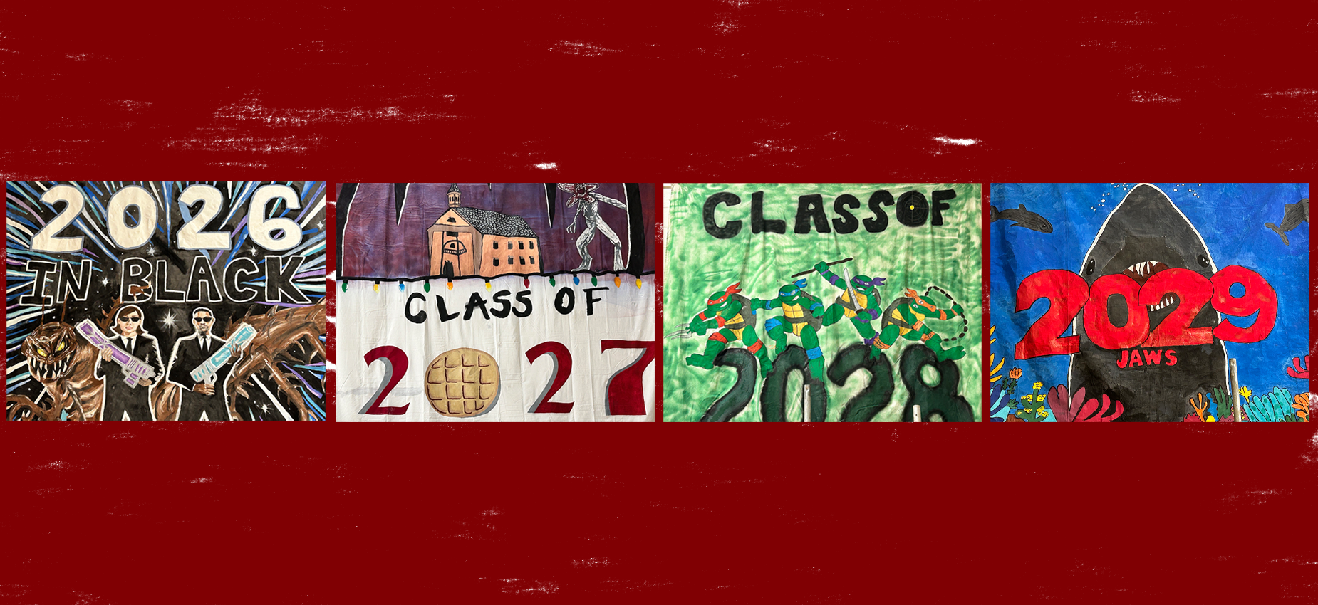 Four colorful banners representing graduating classes 2026, 2027, 2028, and 2029.