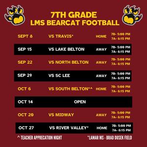 7th grade football schedule